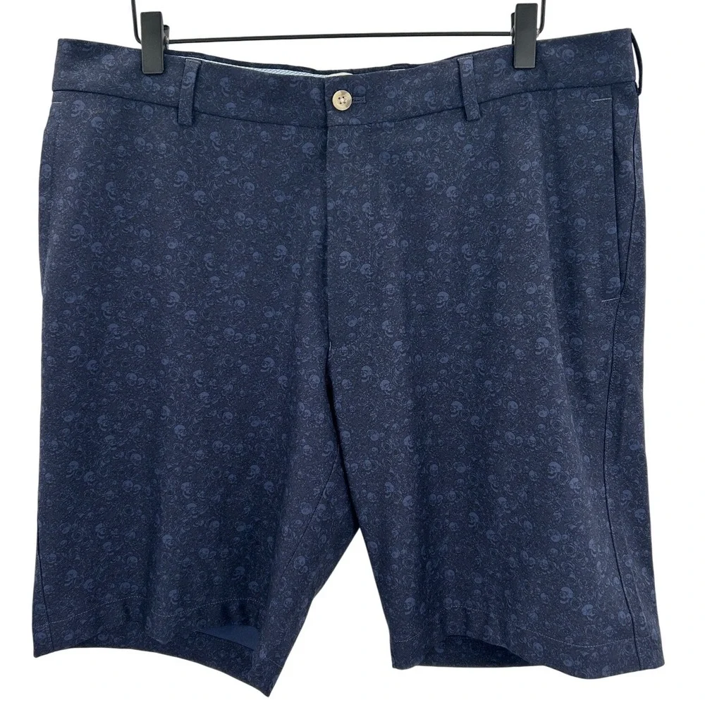 Peter Millar‎ Mens Navy Blue Skull Rose Print Performance Golf Shorts Size 36